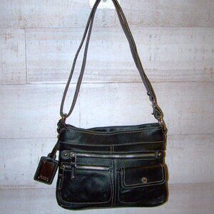 Tiganello Black Leather Crossbody Bag with Matching Key Fob